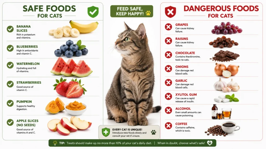 Safe Fruits Cats Can Eat Healthy fruits that cats can safely eat including bananas blueberries strawberries and watermelon